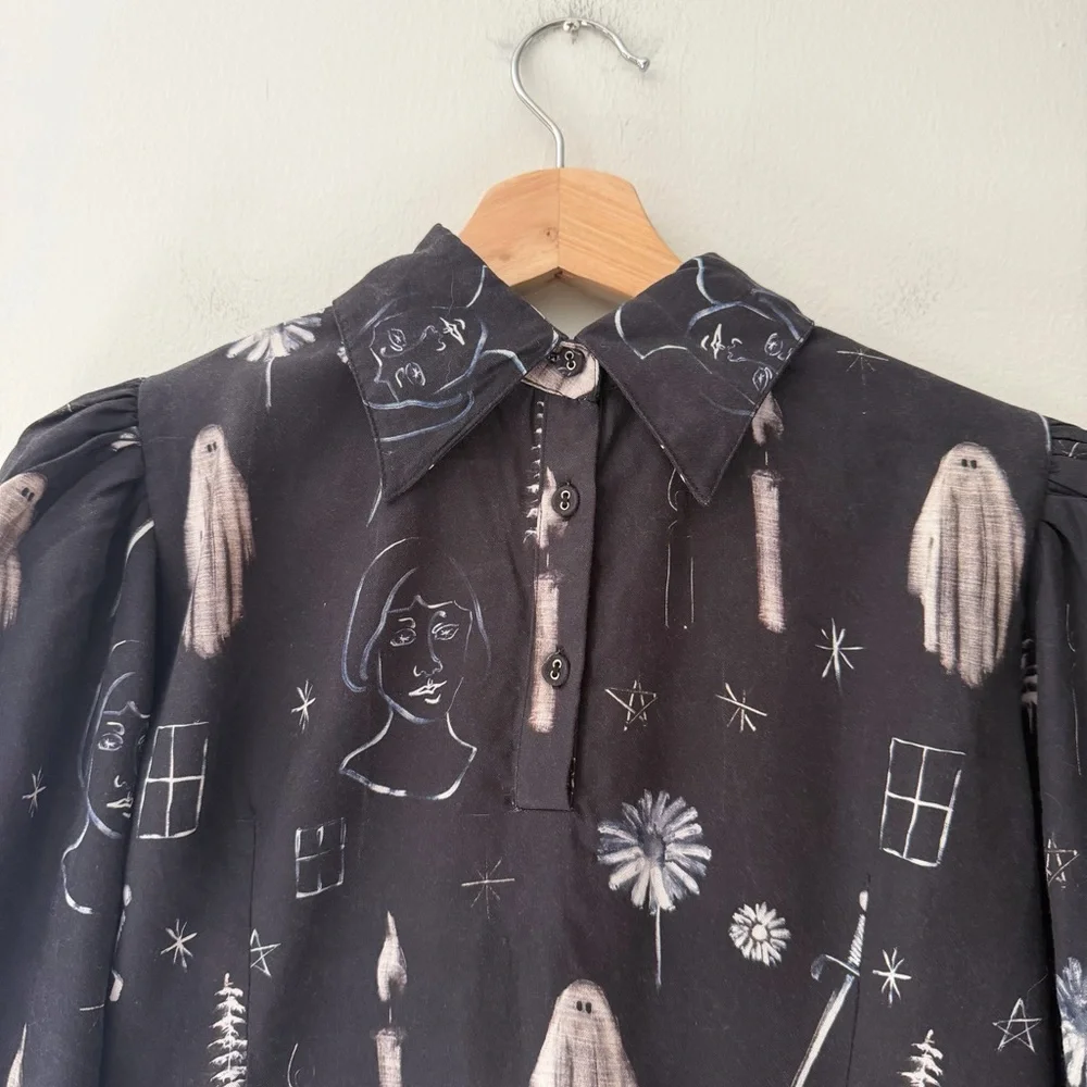Samantha Pleet Haunted Top Blouse Size 00 Halloween Ghost Goth RARE - Picture 3 of 10